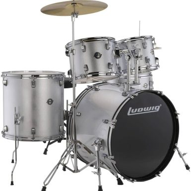Ludwig Accent 5-piece Complete Drum Set - 22-inch Bass Drum and Cymbals, Silver Sparkle